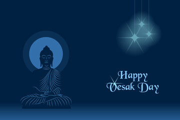Day of Vesak vector art. Happy Vesak Day. Simple line-drawn symbolic depiction of Lord Buddha against a dark blue backdrop. Vesak festival celebrations.