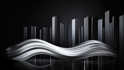 Obraz premium A sleek, modern design featuring undulating forms against a backdrop of vertical structures, creating a dynamic interplay of light and shadow.