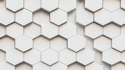 A modern, abstract design featuring a repetitive pattern of hexagonal shapes in neutral tones, creating a visually striking texture.