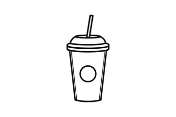 Line art drawing of a takeaway coffee cup with a lid and a straw vector art illustration1.eps