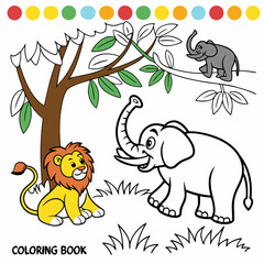 Obraz premium Coloring book with wild animals cartoon