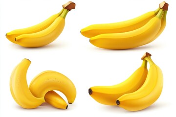 Vibrant yellow bananas in diverse arrangements on a clean white background showcasing ripe fruit and healthy eating in a studio shot with soft lighting