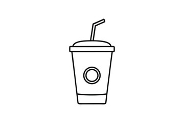 Line art drawing of a takeaway coffee cup with a lid and a straw vector art illustration.eps
