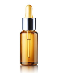 Naklejka premium Amber glass dropper bottle with golden lid, isolated on white background PNG ,AI GENERATED