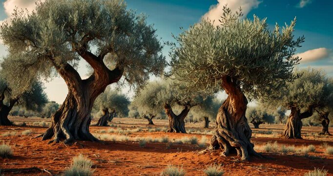 Centennial olive trees located near Trees with gnarled and thickened trunks developed over time to produce high quality olives and olive oil.