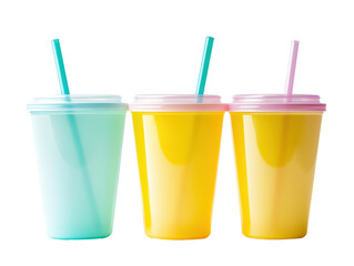 Isolated Three Colorful Smoothie Cups with Straws