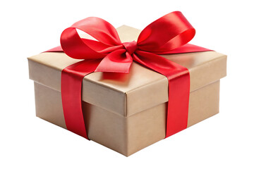 Obraz premium gift box with red ribbon isolated on white background PNG,AI GENERATED