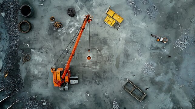 Aerial View of Construction Crane at a Demolition Site AI Generated - Powered by Adobe