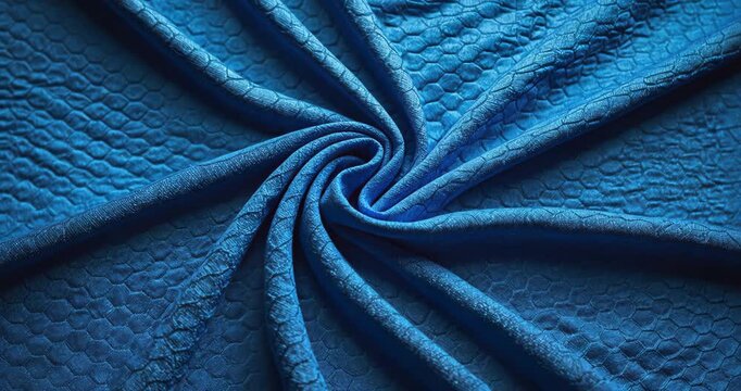 Blue football jersey clothing material texture sportswear backdrop, close-up overhead view