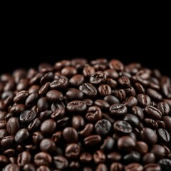 Fototapeta premium Rich, dark coffee beans close-up against a black backdrop, gourmet, coffee shop
