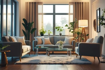 Fototapeta premium Best Minimalist Desk Setup with Ergonomic White Chair for Office 