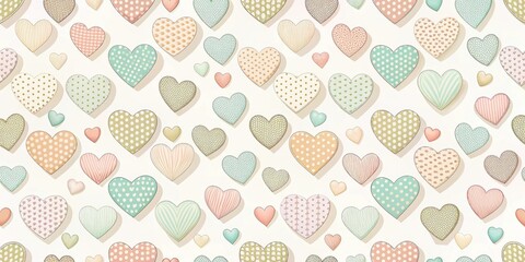 Charming Pastel Hearts Pattern A Seamless Design of Decorative Hearts with Various Textures and Patterns