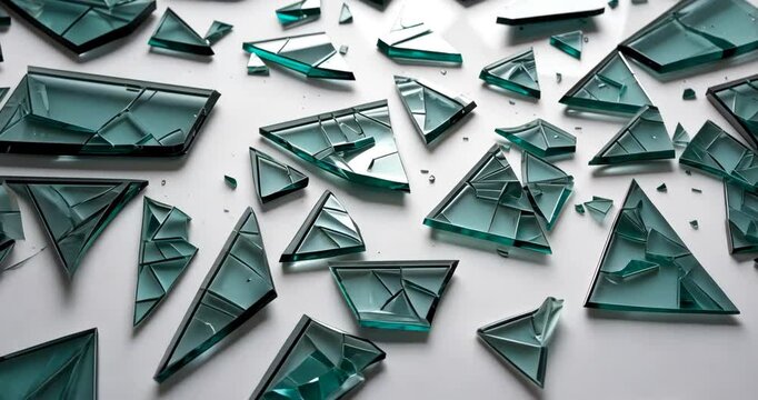 Broken glass on a white backdrop, high-resolution photo texture for decoration and object design.