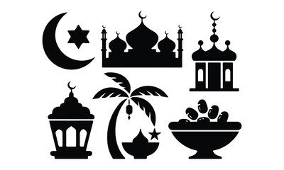 Islamic Mosque Silhouette Vector Illustration and Crescent Moon  Design for Inspiring Artwork.