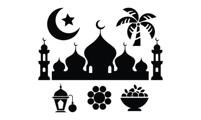 Islamic Mosque Silhouette Vector Illustration and Crescent Moon  Design for Inspiring Artwork.