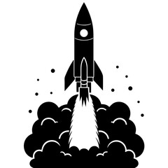 Rocket Launch Silhouette Vector