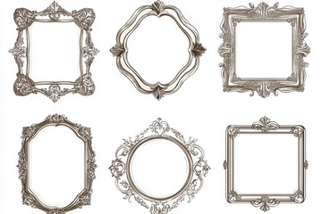 Vintage frames set vector: Various elegant and ornate frame designs in a retro style, perfect for adding a touch of nostalgia and charm to graphic projects.
