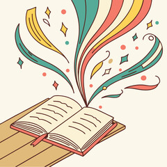 Open book with colors flying out of it, Open Book, Colors, Flying, Art, Illustration, generative ai, Creativity, Imagination, Inspiration, Education, Learning, Literature, Reading, Storytelling, 