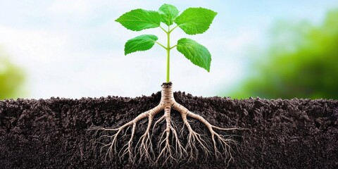 Emergence: Seedling Rooted in Earth: Witness the silent story of life as a young plant emerges from the earth.