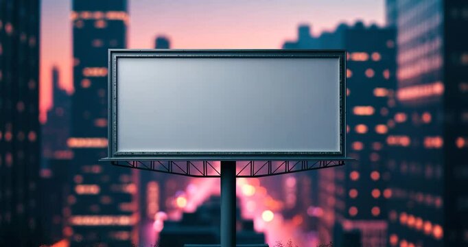 Blank white billboard in the background during the evening, viewed from a perspective. Mockup, advertising idea.