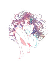 ヘッドホンをして寝転がる女の子