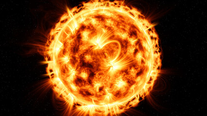 Close-up of the Sun, Solar protuberances, streams, flares, 