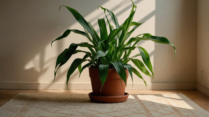 Fototapeta premium Lush corn plant thriving in a sunlit room, bringing a touch of nature indoors