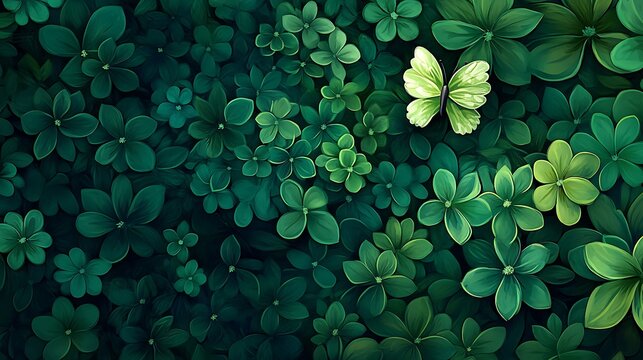 Digital Painting: Emerald Butterfly Amidst a Lush Spring Meadow AI Generated