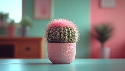 Pink Cactus on Teal Table.
