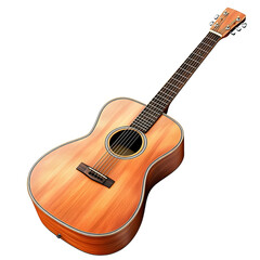 Obraz premium An acoustic guitar with a wooden finish, perfect for music enthusiasts and performances. Isolated on transparent or white background.