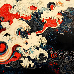 Japanese Abstract Artistic Floral Composition with Elegant Vintage Textures, Ornamental Motifs, and Traditional Design Elements