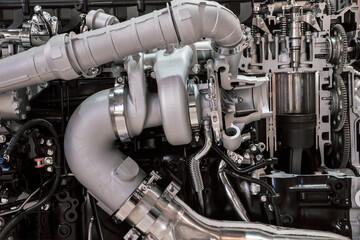 Close up of the mechanics of a engine.