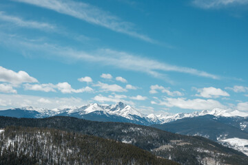 Spring Ski day in Vail Colorado, in the heart of the Rocky Mountains. 