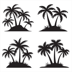 set of black island with palm trees silhouette vector for graphic resources