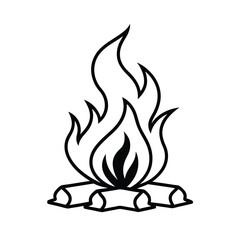 a cozy bonfire with wavy flames and neatly stacked,