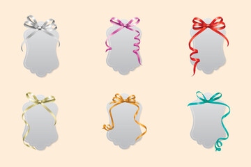 Glossy decorative labels with vibrant ribbons, ideal for festive packaging, invitations, or premium branding.