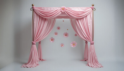 pink curtain with a white background, wall pink flower, HD and 4k image