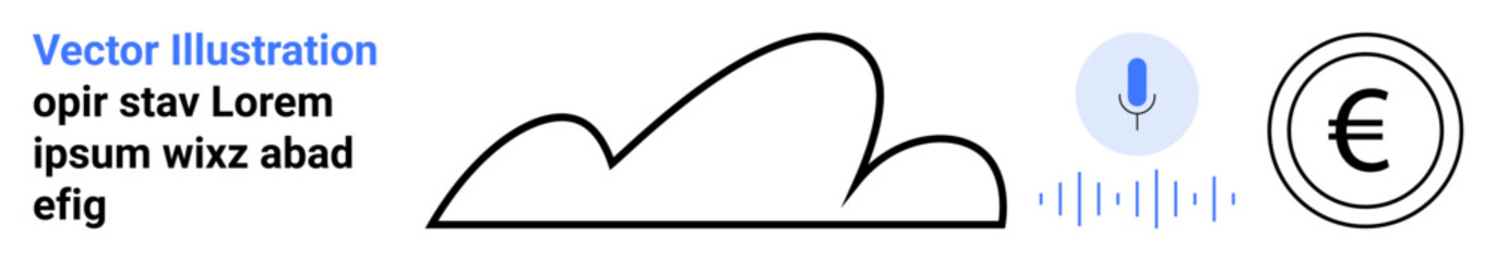 Cloud shape, voice recognition icon with soundwaves, and euro currency sign. Ideal for finance, digital services, technology, AI applications, cloud computing, fintech business simple landing page