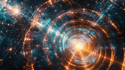 Explore this abstract futuristic diagram showcasing energetic waves and vibrant lights. This vivid visual representation captures the essence of modern technology and creativity.