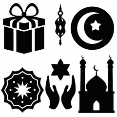 Vector set of islamic icons depicting mosque architecture and arab culture