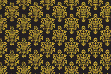 Royal black and gold damask pattern, exuding grandeur and sophistication. Perfect for high-end branding, wallpaper, and luxury textiles.