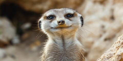 A curious meerkat gazing thoughtfully creating a charming and engaging visual connection with viewers.