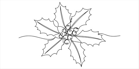 A vector illustration of holly berries and leaves, drawn in a continuous line style, forming a festive design perfect for Christmas projects.