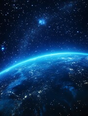 A view of planet earth from space surrounded by stars