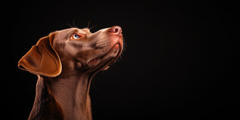 side profile portrait of Weimaraner dog with sleek coat, gazing thoughtfully