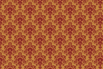 Rich red and gold damask pattern with a royal aesthetic. Perfect for opulent interiors, wallpapers, upholstery, and high-end luxury decor. © SepDesign