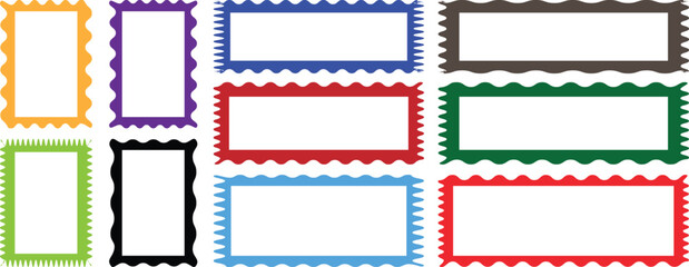 Rectangular and square scalloped frames. scallop edge shape. Set of colorful rectangle frames with wavy borders. Empty text box or web banner templates with soft gradient edges.