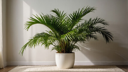 Obraz premium Lush Areca Palm thriving in a modern, minimalist interior design