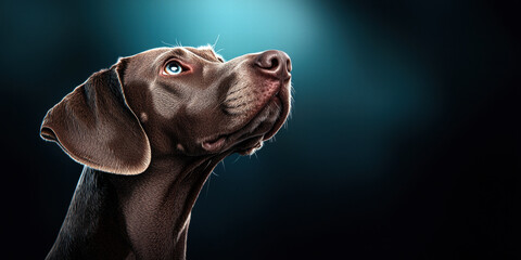 stylized monochrome portrait of Weimaraner with thoughtful expression