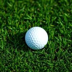 Fototapeta premium A pristine white golf ball rests on a lush green putting green, equipment, putting